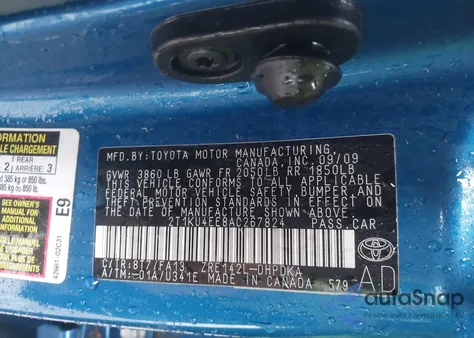 2010 Toyota Matrix из США, поврежденный, VIN 2T1KU4EE8AC267824